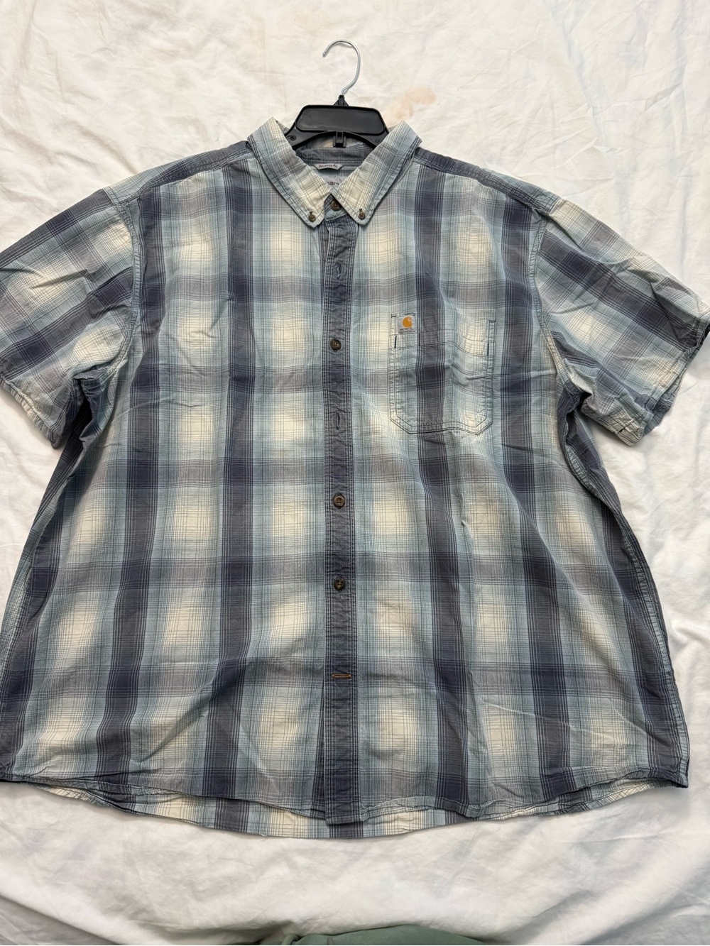 Carhartt Men’s Blue and White Plaid Short-Sleeve Button-Down Shirt